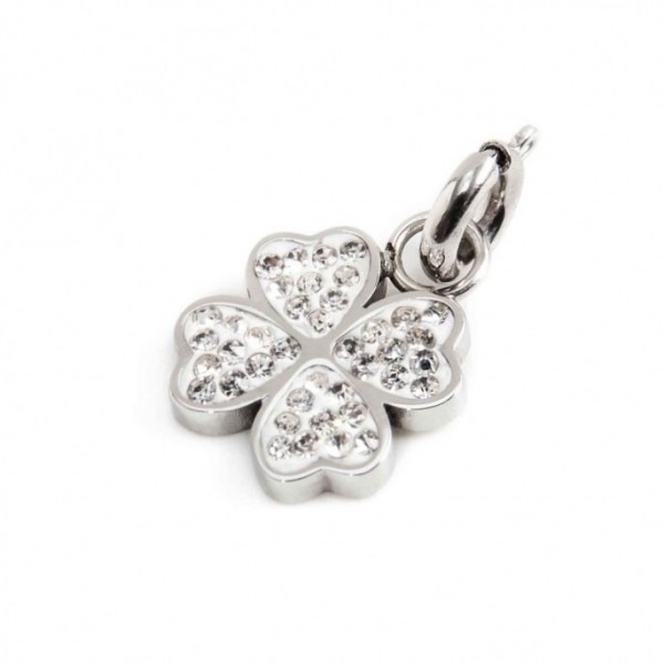 marlu - charm acciaio quadrifoglio strass bianchi