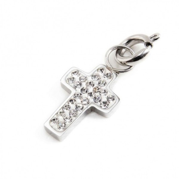 marlu - charm acciaio strass bianchi croce