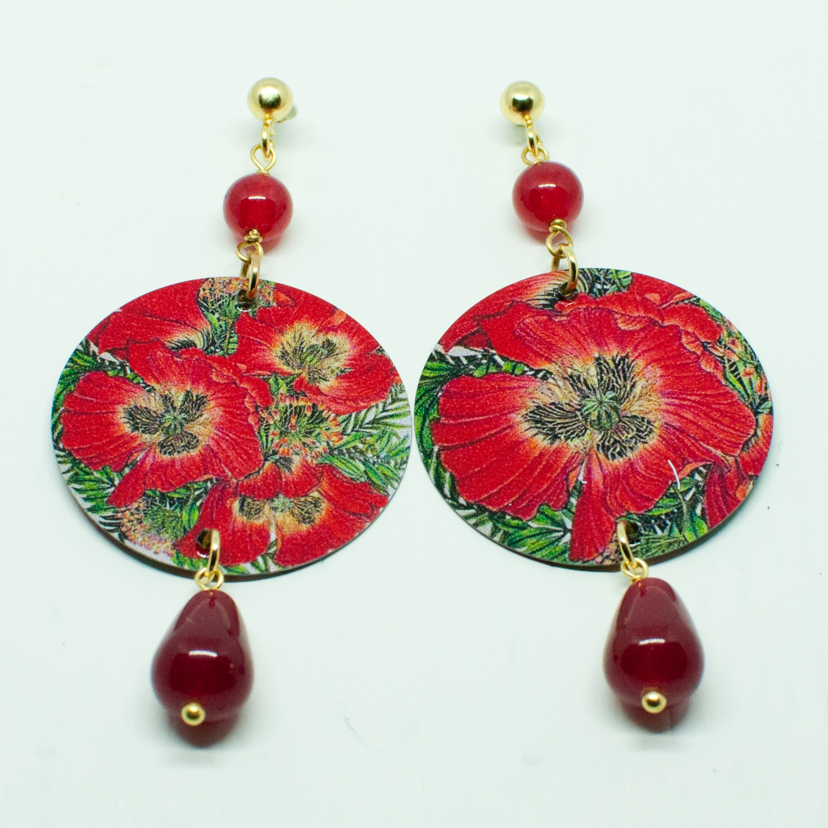 lebole gioielli orecchini fiore rosso pietra rubino