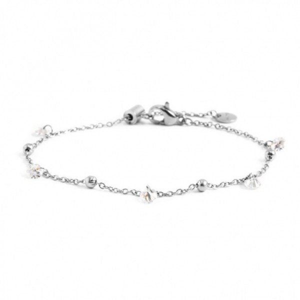 marlu bracciale acciaio con cristalli bianchi e sfere