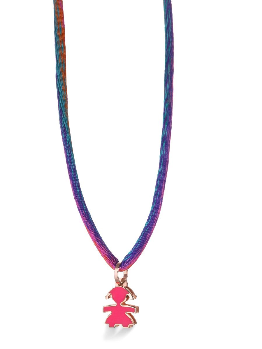 le bebe - ciondolo bimba oro rosa e smalto fucsia