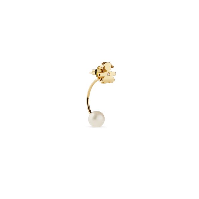 le bebe  - mono orecchino le perle con sagoma bimba in oro giallo e diamante