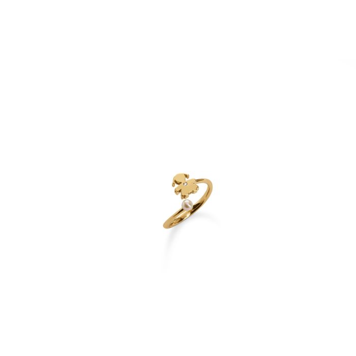 le bebe - anello le perle con sagoma bimba, perla in oro giallo e diamante