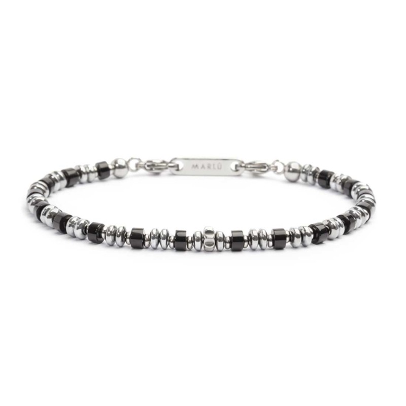 bracciale con rondelle in pietra ed elementi in ematite - onice nera