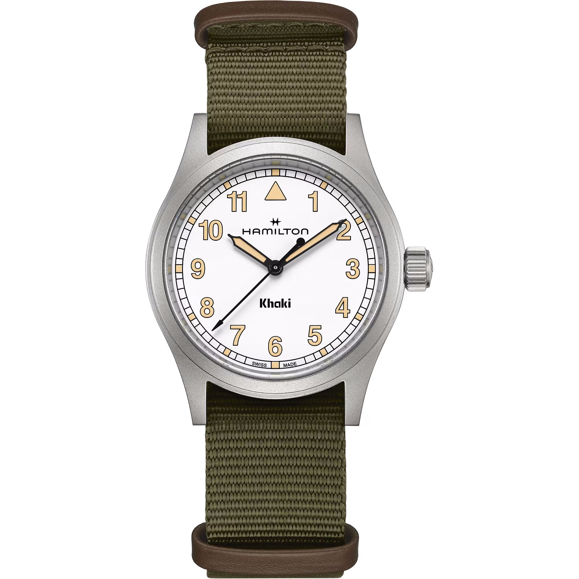 hamilton khaki field quartz 38 mm quadrante bianco