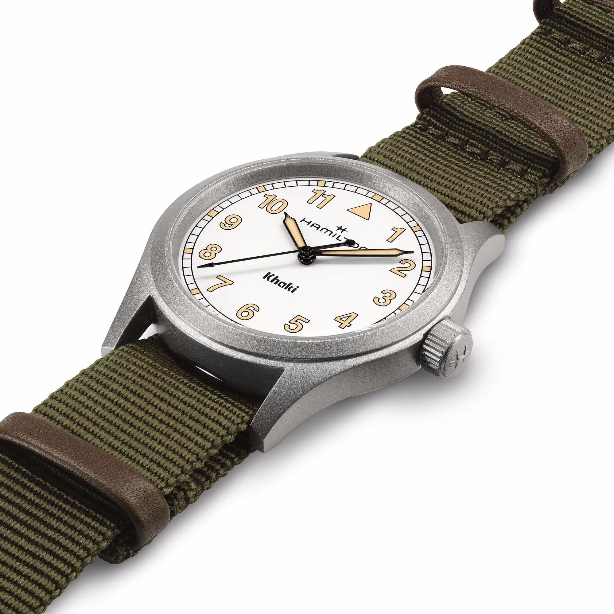 hamilton khaki field quartz 38 mm quadrante bianco