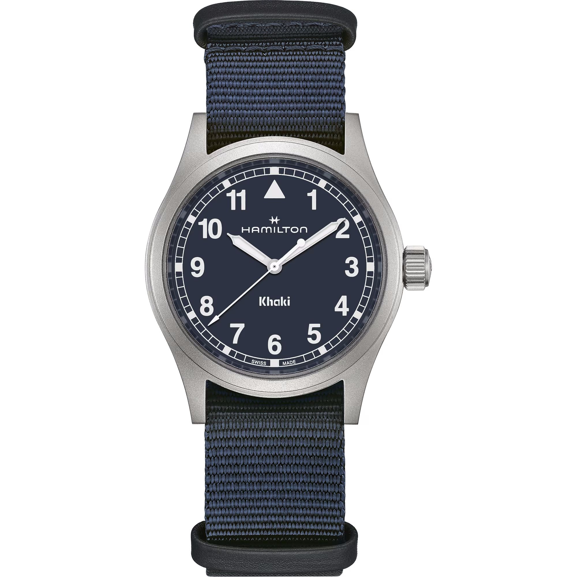 hamilton khaki field quartz 38 mm quadrante blu