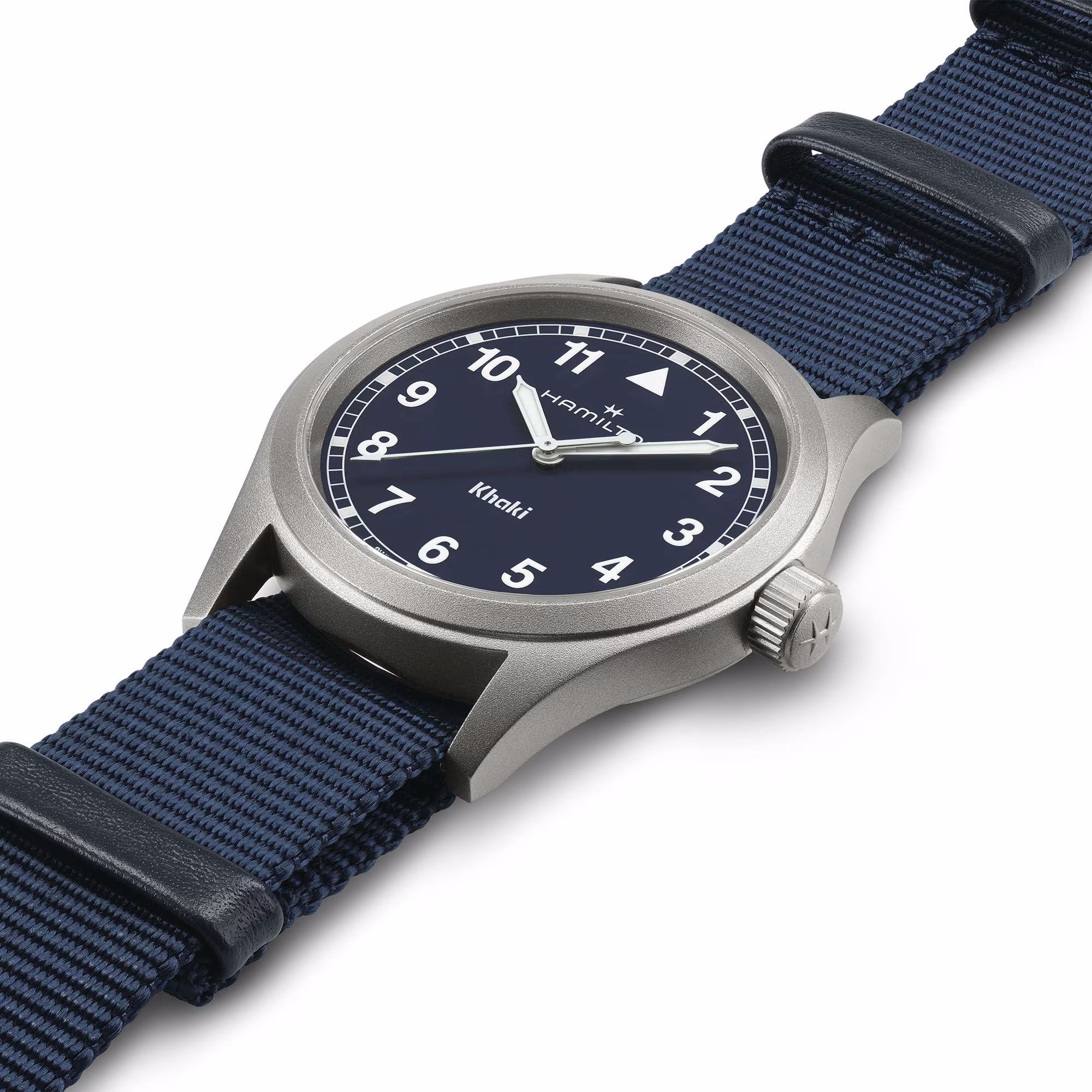 hamilton khaki field quartz 38 mm quadrante blu