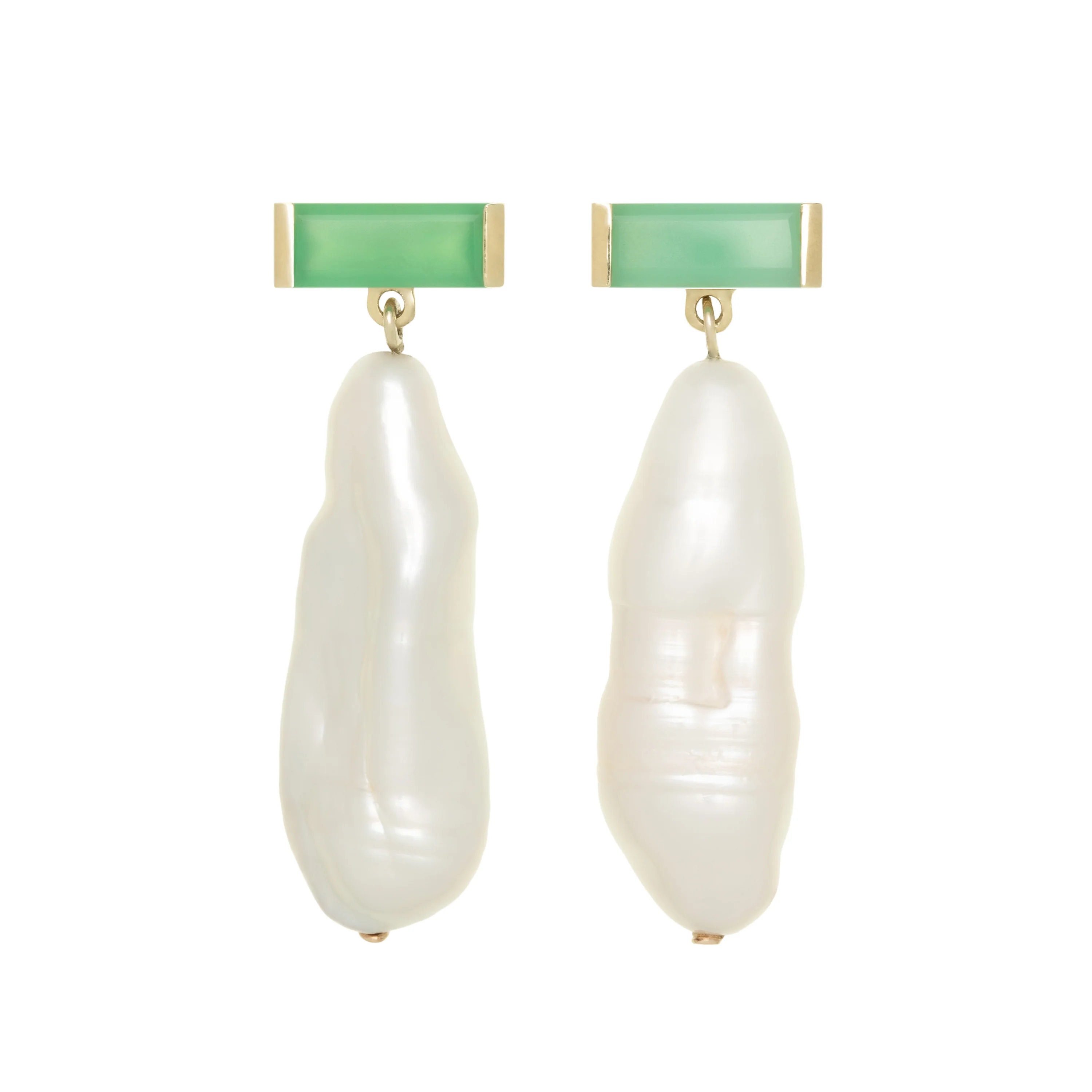 orecchini deco maxi baguette crisoprasio e perle