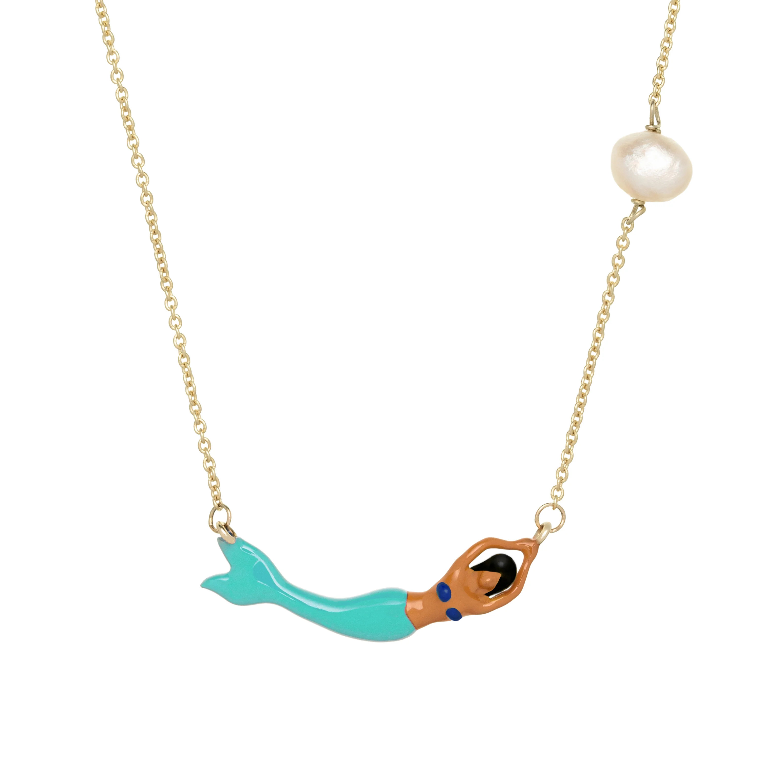mermaid perla smalto azzurro collana