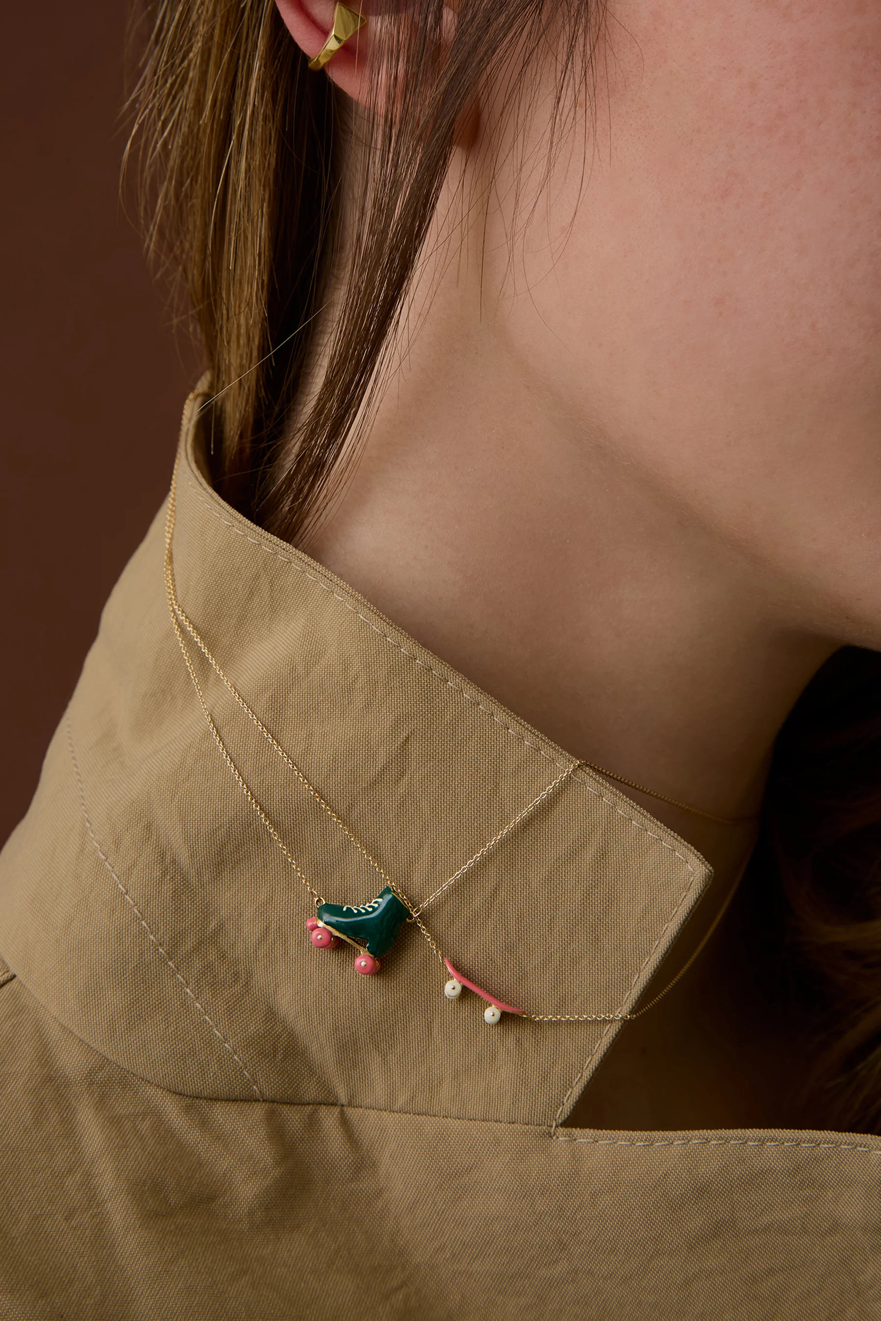 roller smalto verde e rosa collana