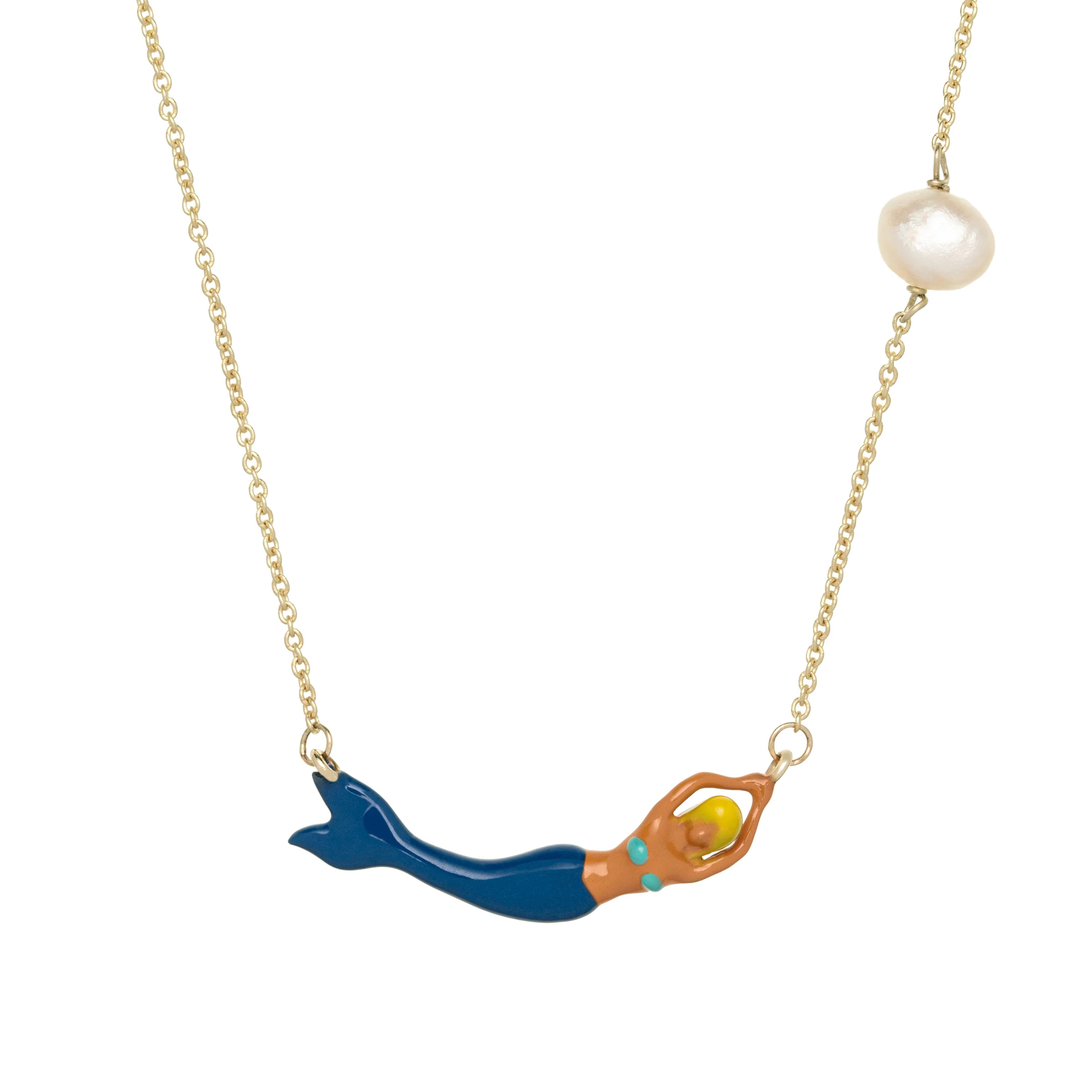 mermaid perla smalto blu collana